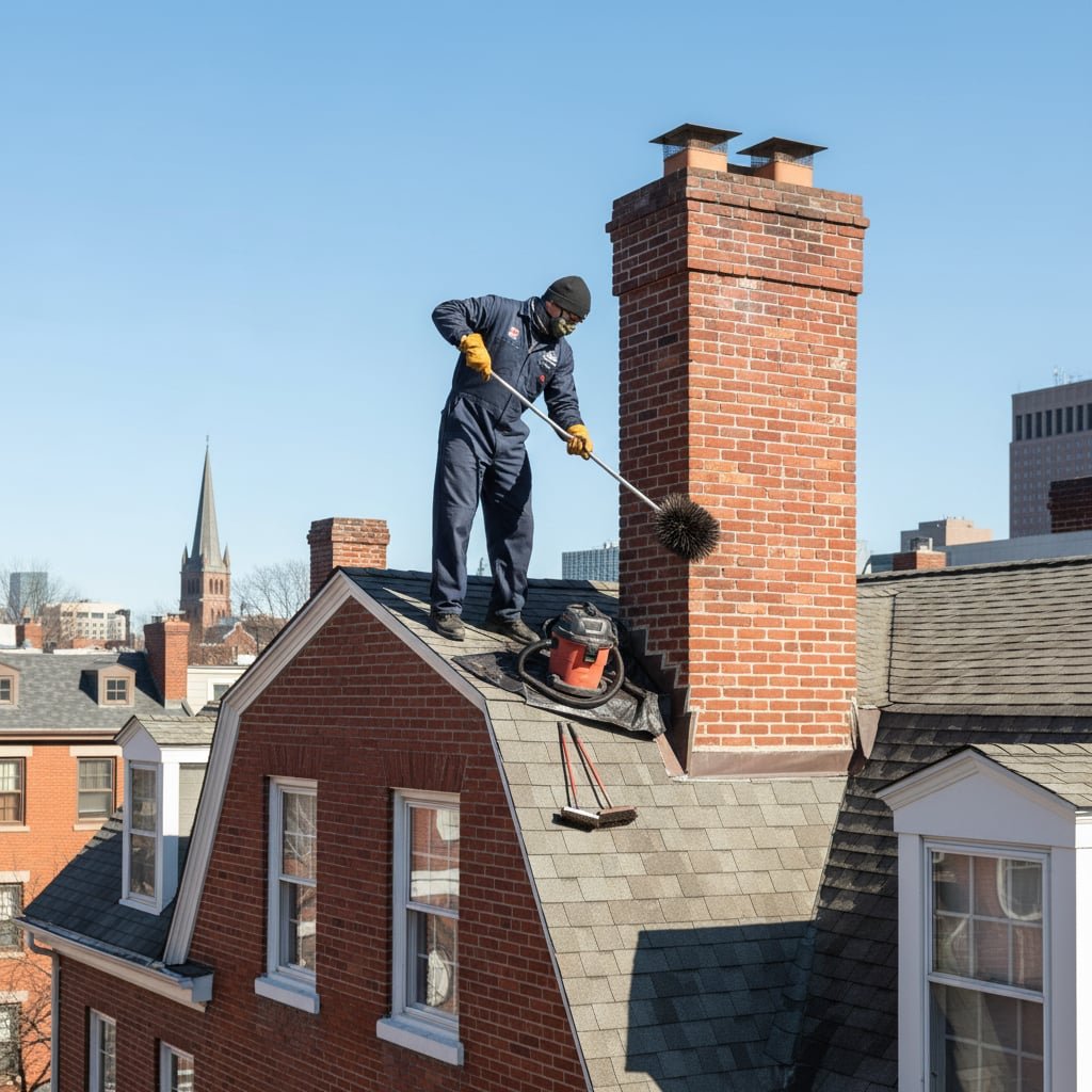 Prime Hearth Chimney Sweep team working on chimney